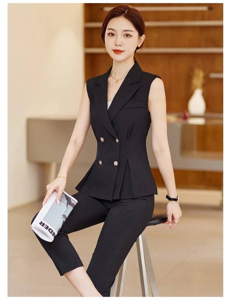 女性用エレガントなパンツスーツ、2ピースセットのパンツとベス - Women Formal Wear Vest のレビューと価格