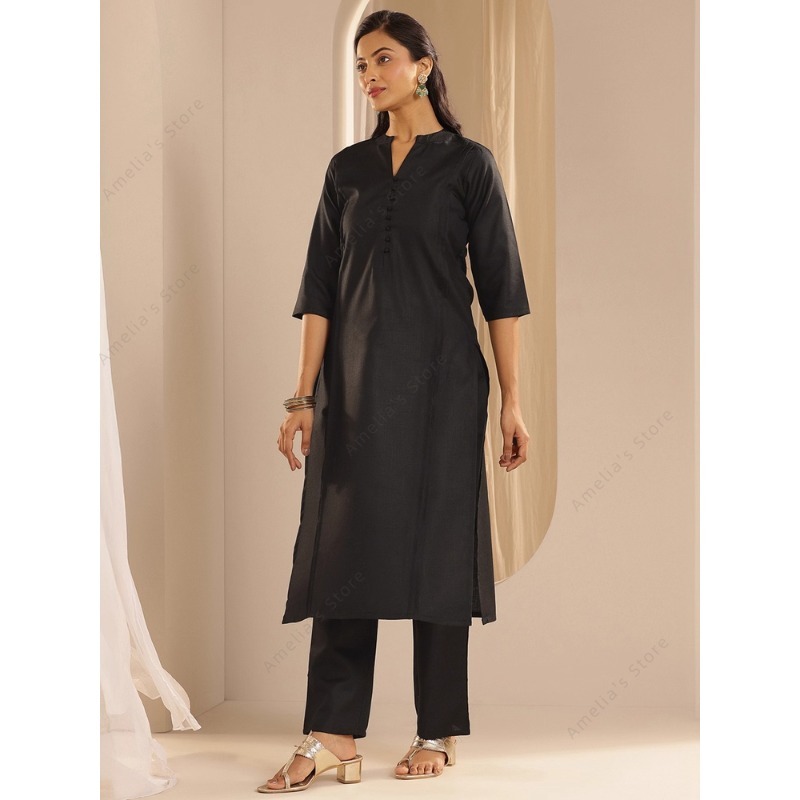 レディース ブラック ジャカード クルタ パンツ ドゥパッタ - Women Formal Wear Indian のレビューと価格