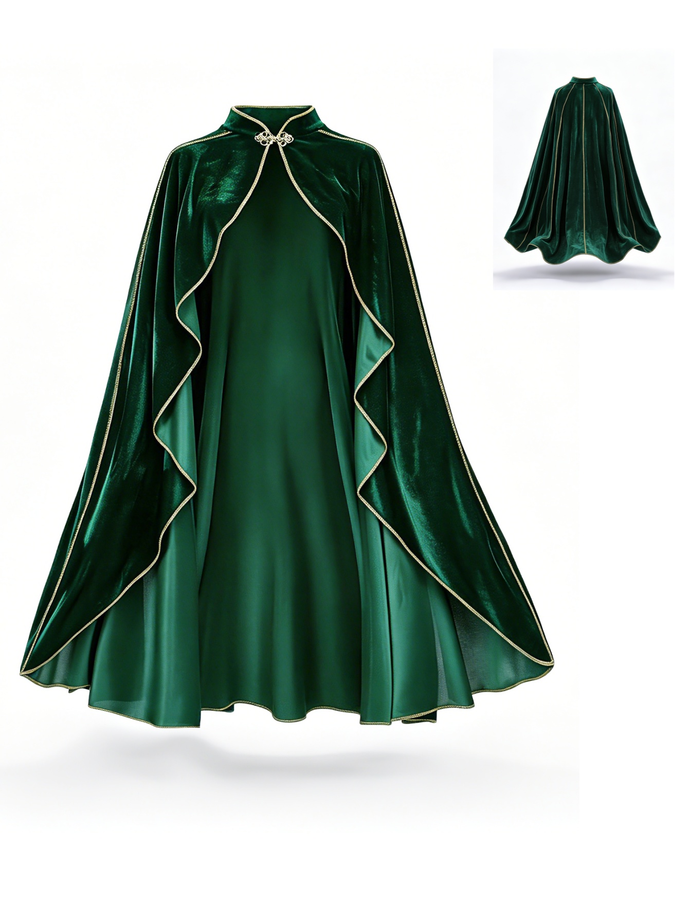 女性用ヴィンテージグリーンベルベットケープマント、ゴールドト - Women'S Green Formal Wear のレビューと価格