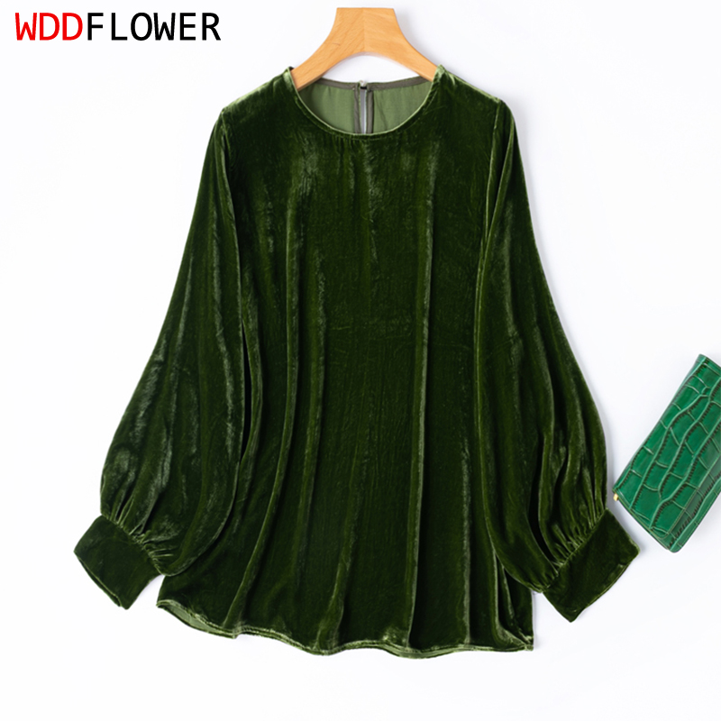 女性用シルクベルベットブラウス 100% マルベリーシルク裏 - Silk Blouse Button のレビューと価格