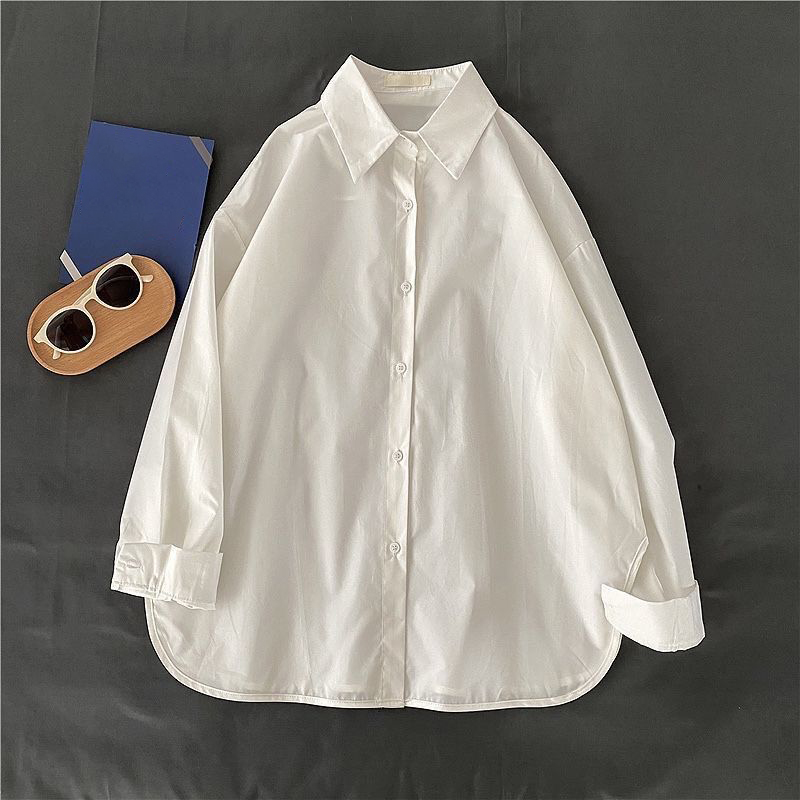 固体長袖ルーズシャツとブラウスアウター女性トップカジュアルフ - Silk Blouse Button のレビューと価格