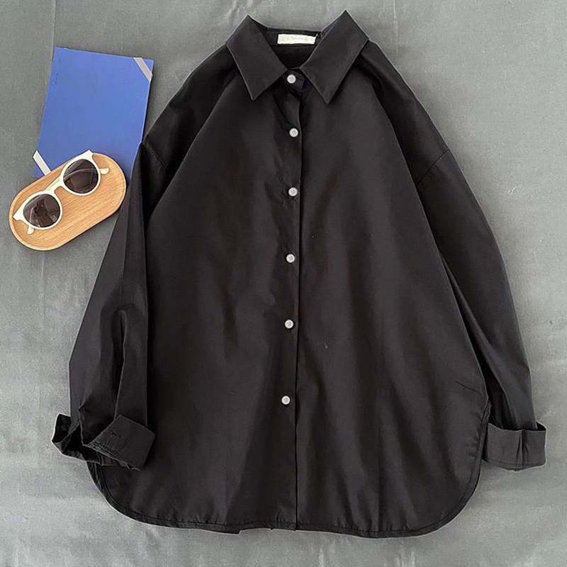固体長袖ルーズシャツとブラウスアウター女性トップカジュアルフ - Silk Blouse Button のレビューと価格