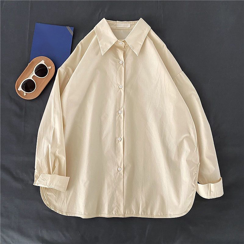 固体長袖ルーズシャツとブラウスアウター女性トップカジュアルフ - Silk Blouse Button のレビューと価格