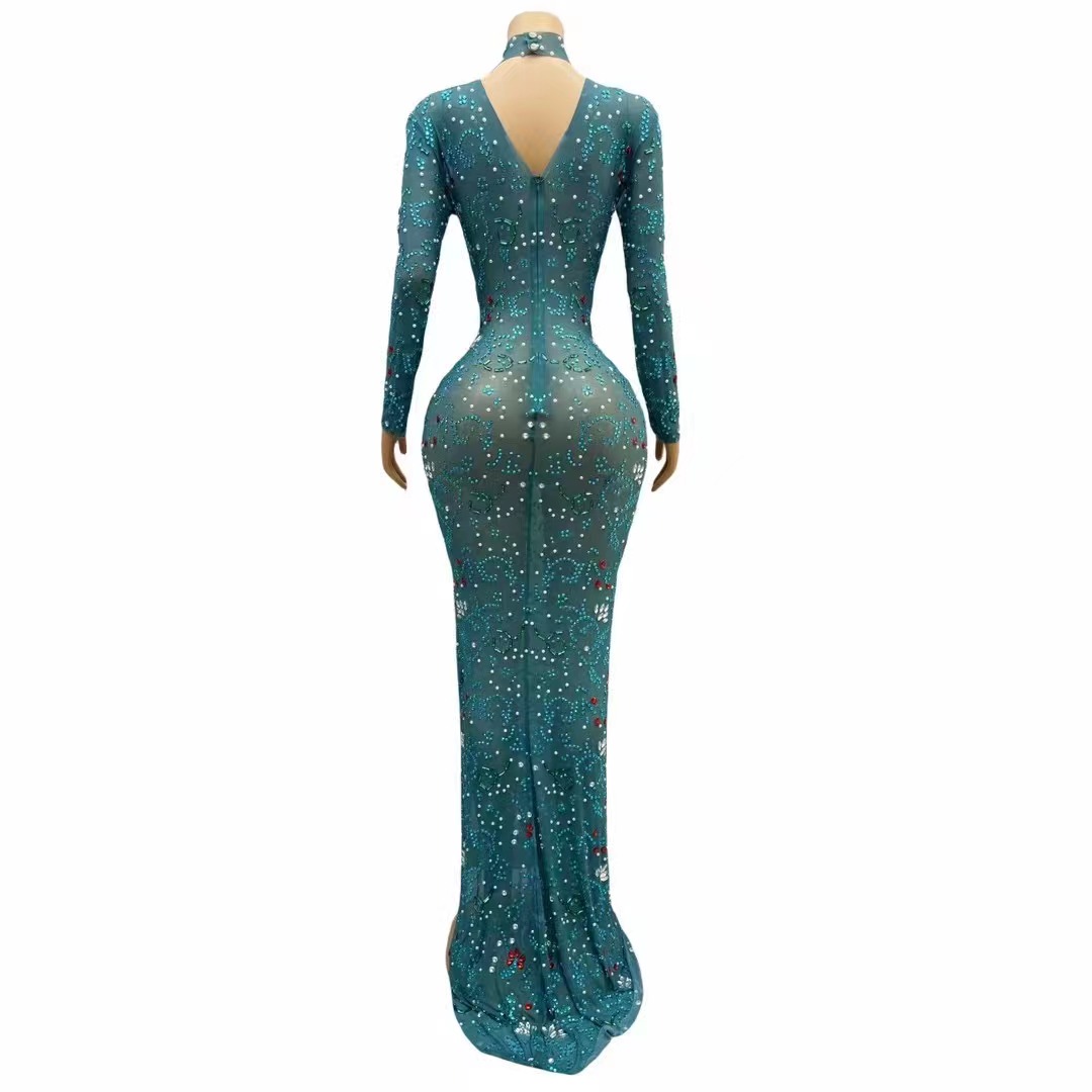 ステージ用の長袖のセクシーなラインストーンドレス、誕生日のお - Women'S Green Formal Wear のレビューと価格