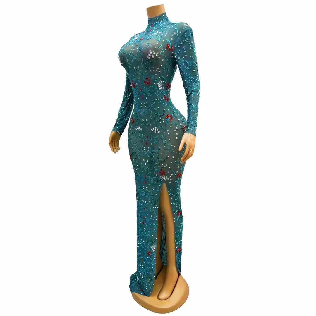 ステージ用の長袖のセクシーなラインストーンドレス、誕生日のお - Women'S Green Formal Wear のレビューと価格