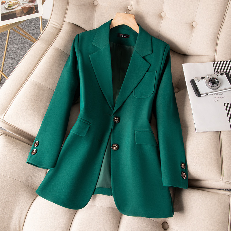 女性用長袖シングルブレストジャケット,フォーマルコート,青, - Women Formal Wear Blazers のレビューと価格