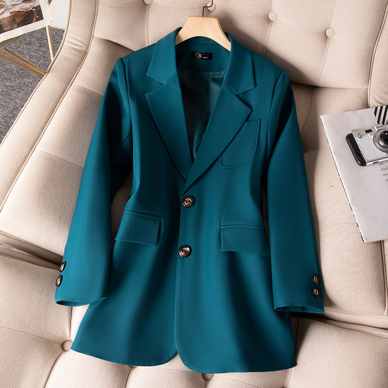 女性用長袖シングルブレストジャケット,フォーマルコート,青, - Women Formal Wear Blazers のレビューと価格