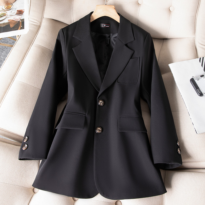女性用長袖シングルブレストジャケット,フォーマルコート,青, - Women Formal Wear Blazers のレビューと価格