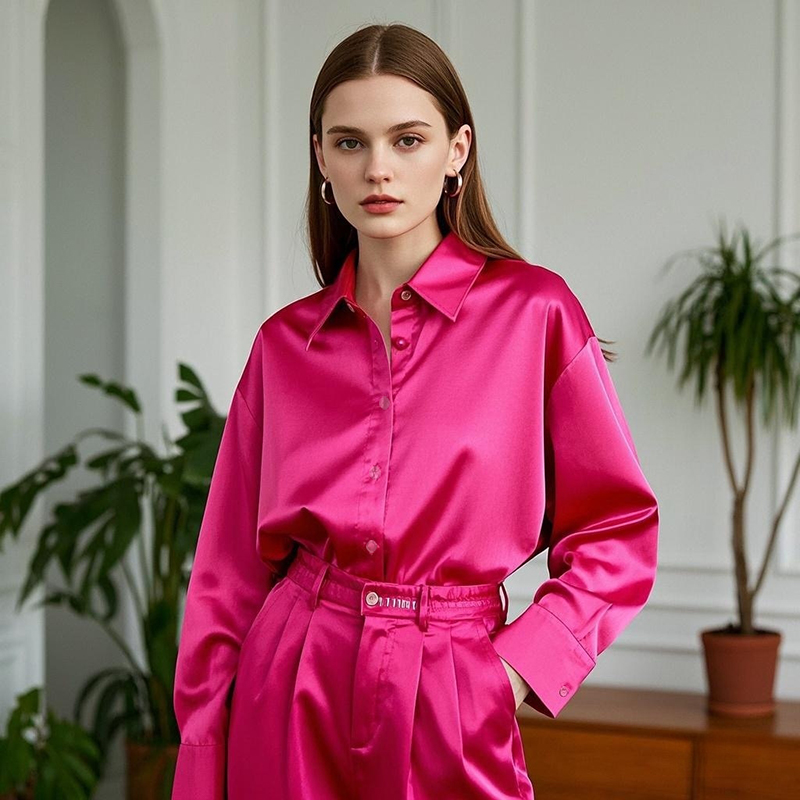 韓国オフィスレディトレンドカジュアルシャツエレガントなブラウ - Silk Blouse Button のレビューと価格