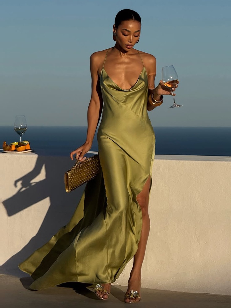 2026 オリーブグリーン サテン スパゲッティストラップド - Women'S Green Formal Wear のレビューと価格